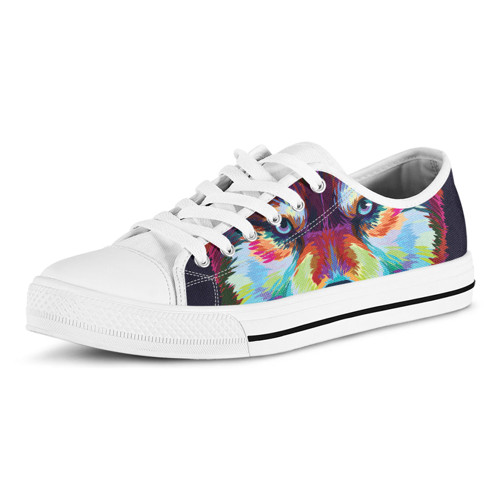 Colorful Siberian Husky Print White Low Top Shoes