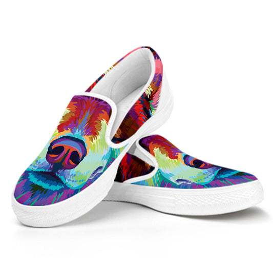 Colorful Siberian Husky Print White Slip On Shoes