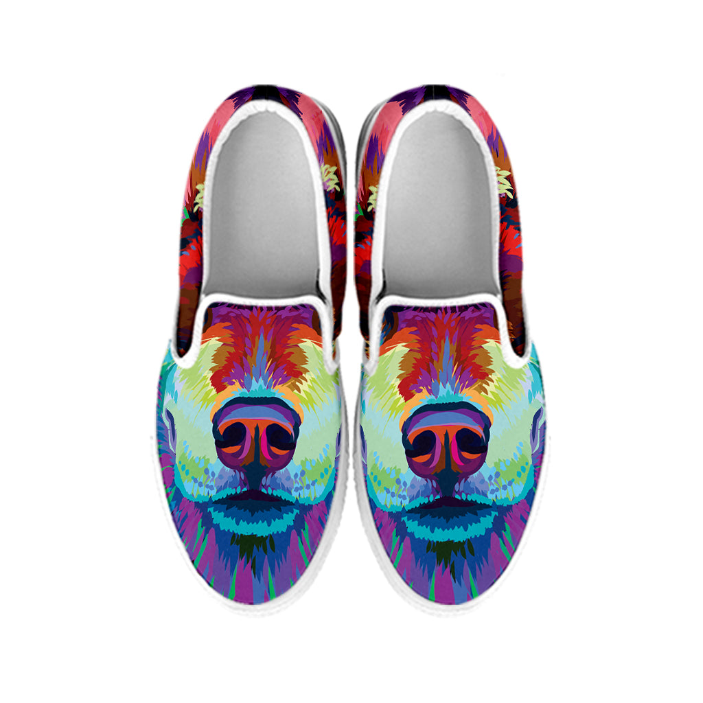 Colorful Siberian Husky Print White Slip On Shoes