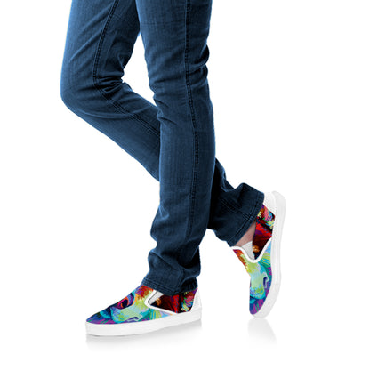 Colorful Siberian Husky Print White Slip On Shoes