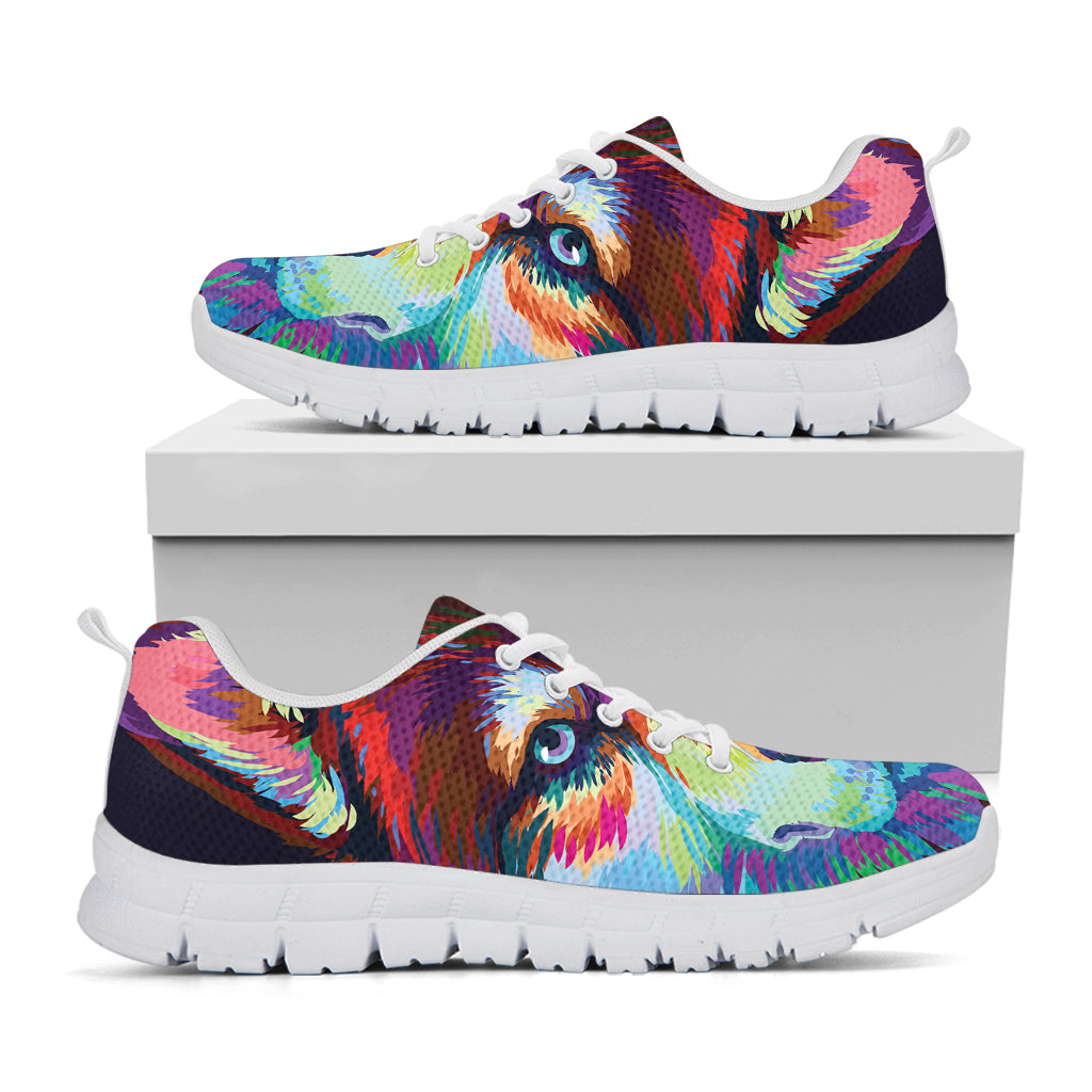 Colorful Siberian Husky Print White Sneakers