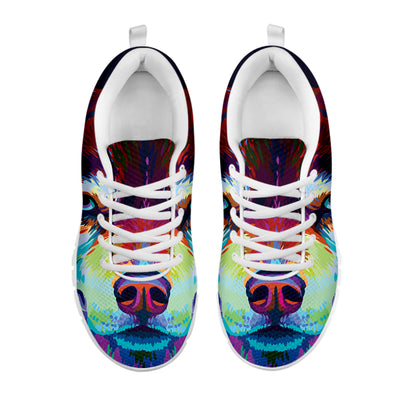 Colorful Siberian Husky Print White Sneakers