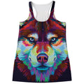 Colorful Siberian Husky Print Women's Racerback Tank Top
