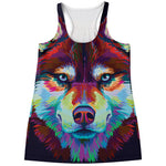 Colorful Siberian Husky Print Women's Racerback Tank Top