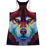 Colorful Siberian Husky Print Women's Racerback Tank Top