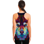 Colorful Siberian Husky Print Women's Racerback Tank Top