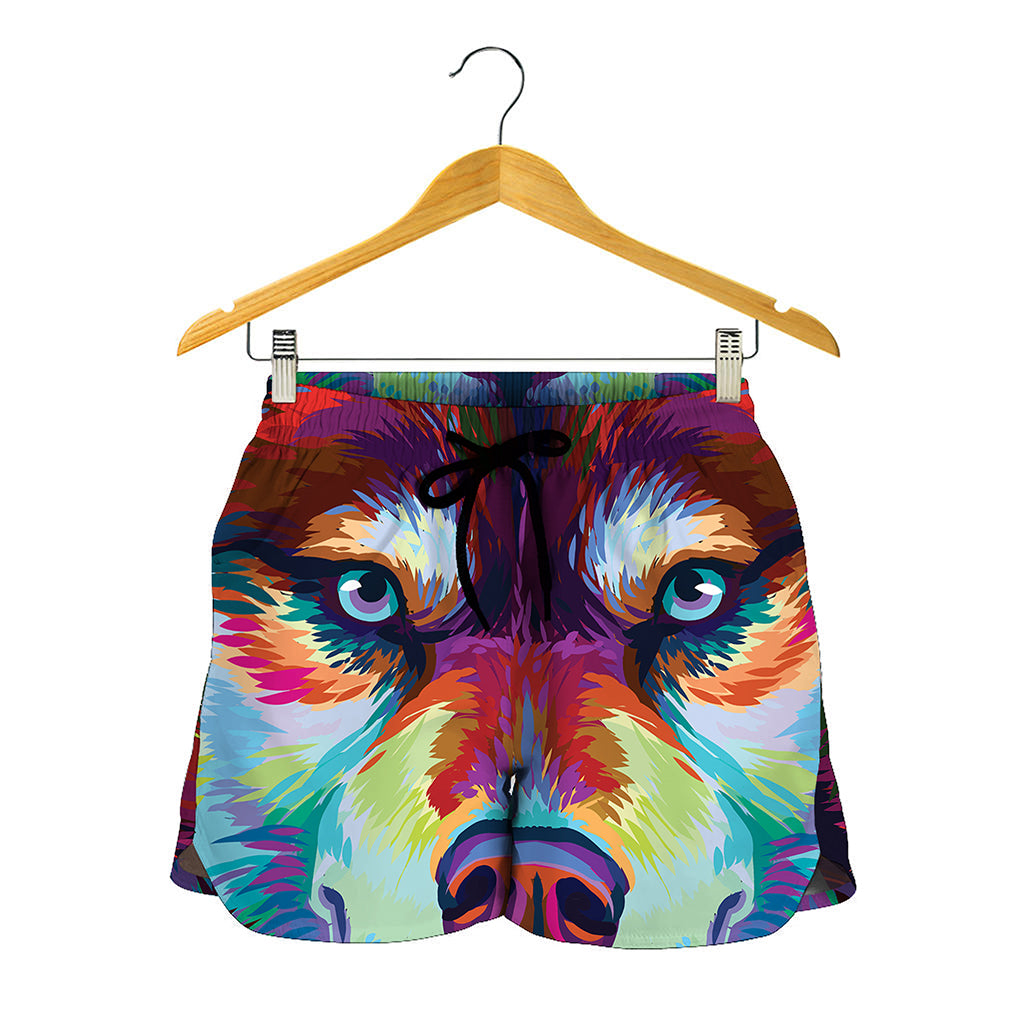 Colorful Siberian Husky Print Women's Shorts