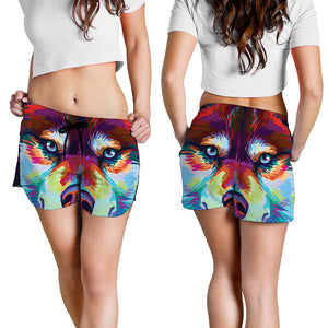 Colorful Siberian Husky Print Women's Shorts