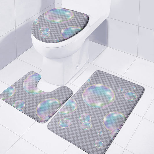 Colorful Soap Bubble Print 3 Piece Bath Mat Set