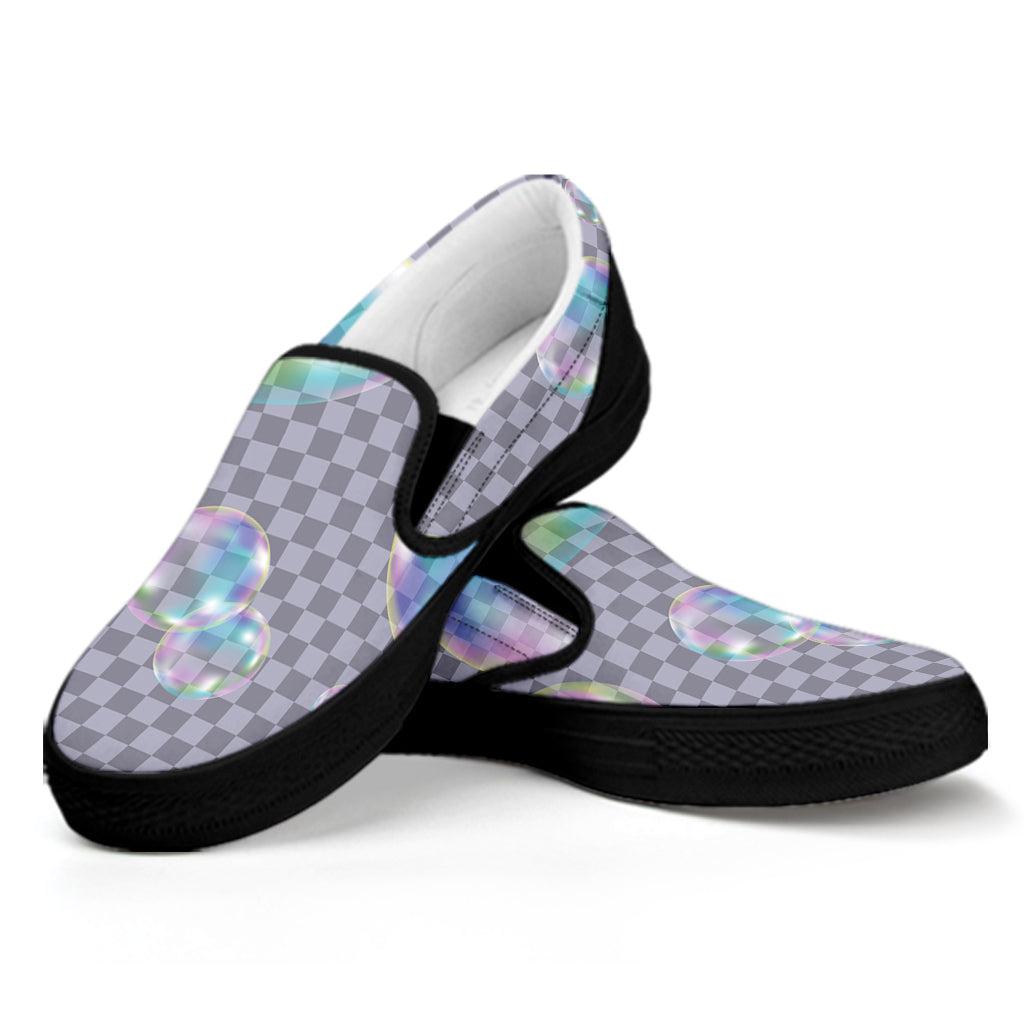 Colorful Soap Bubble Print Black Slip On Shoes