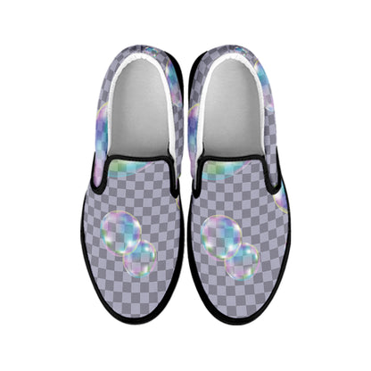 Colorful Soap Bubble Print Black Slip On Shoes
