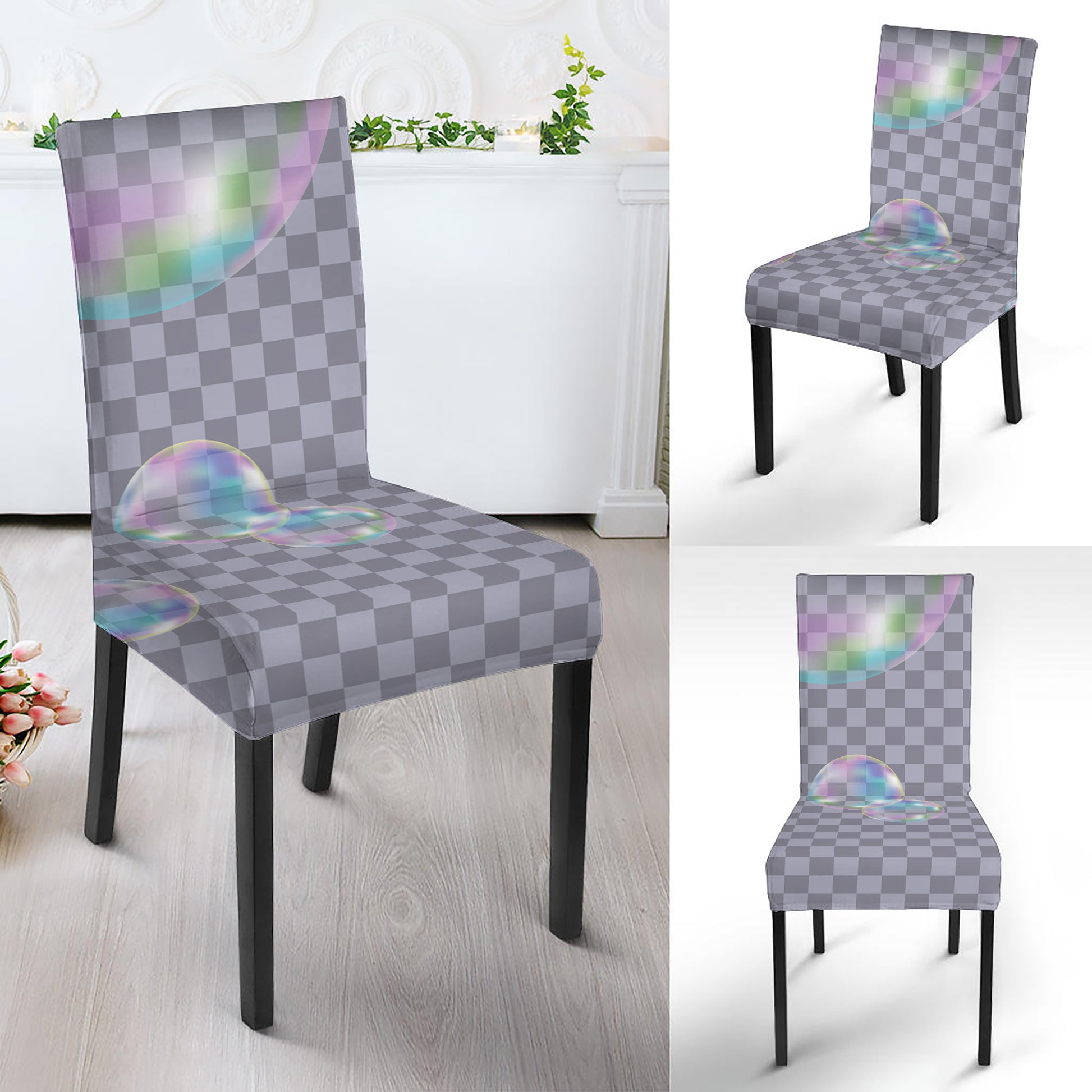 Colorful Soap Bubble Print Dining Chair Slipcover