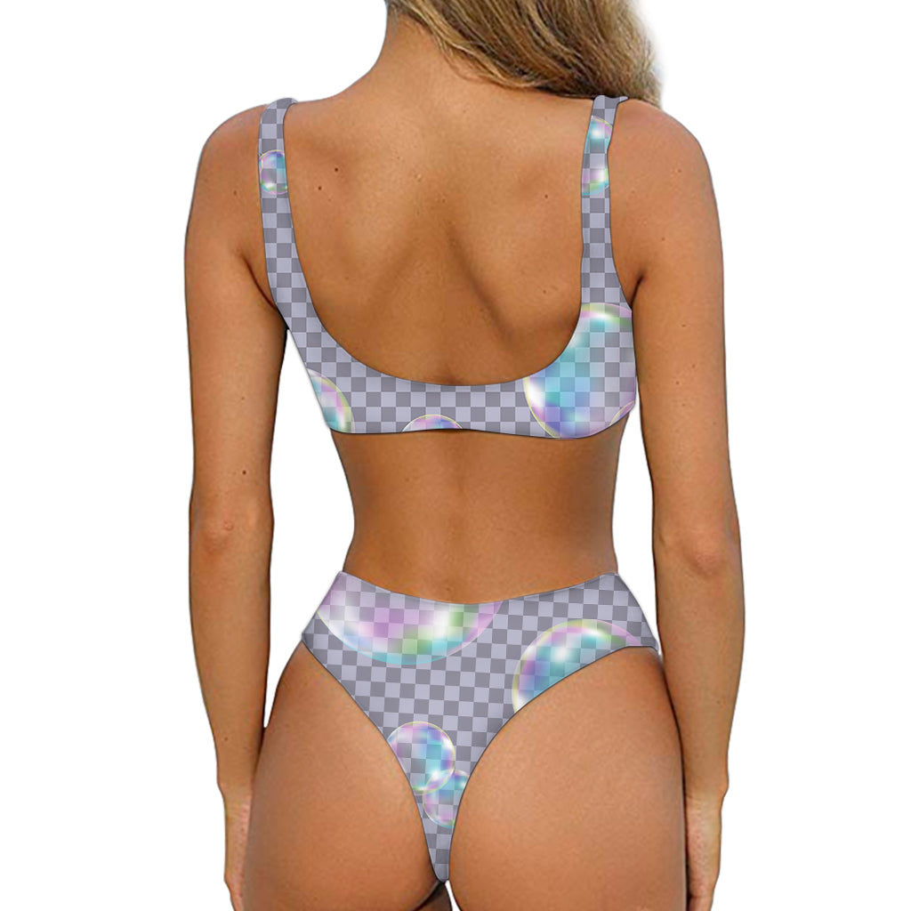 Colorful Soap Bubble Print Front Bow Tie Bikini