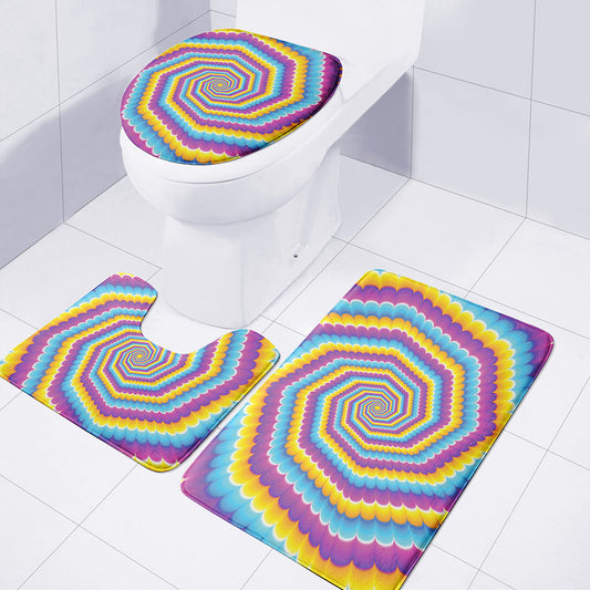 Colorful Spiral Illusion Print 3 Piece Bath Mat Set