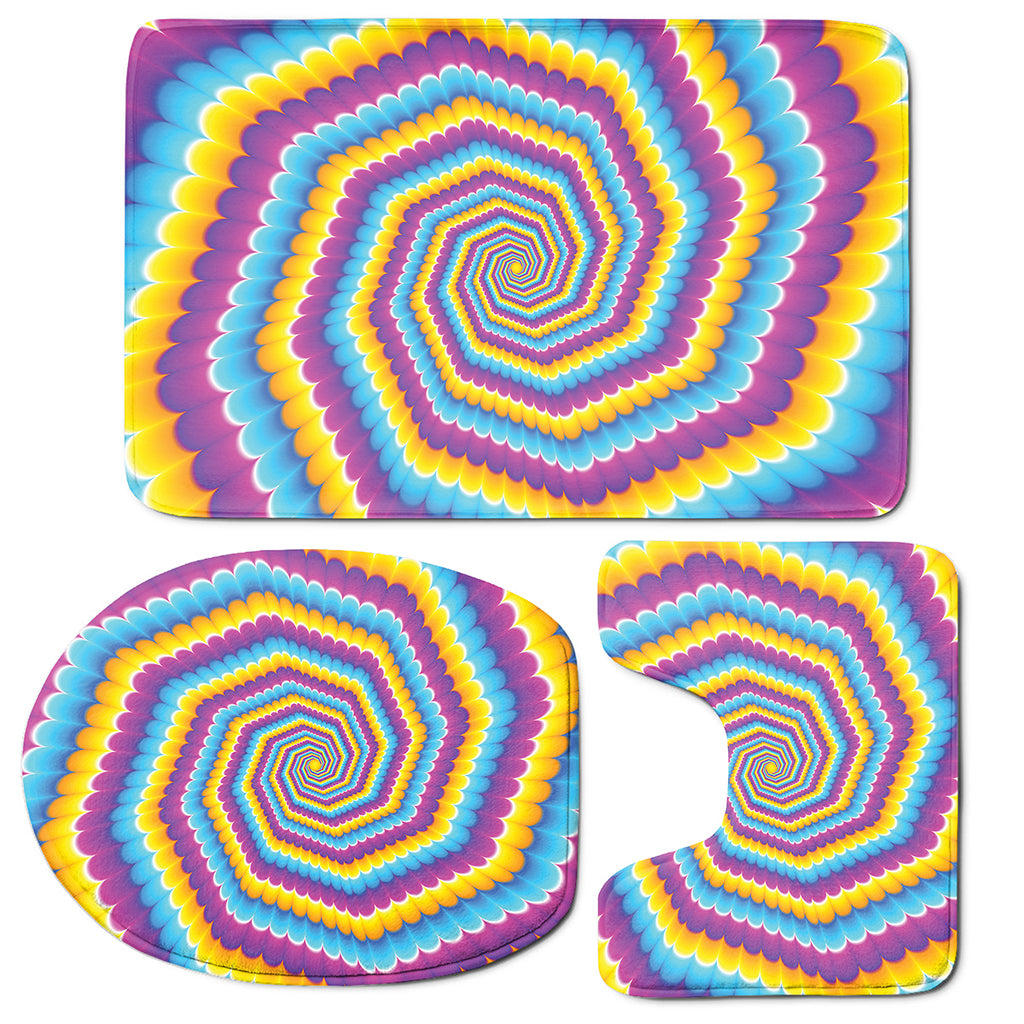 Colorful Spiral Illusion Print 3 Piece Bath Mat Set
