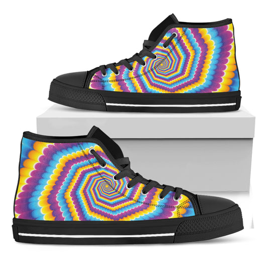 Colorful Spiral Illusion Print Black High Top Shoes