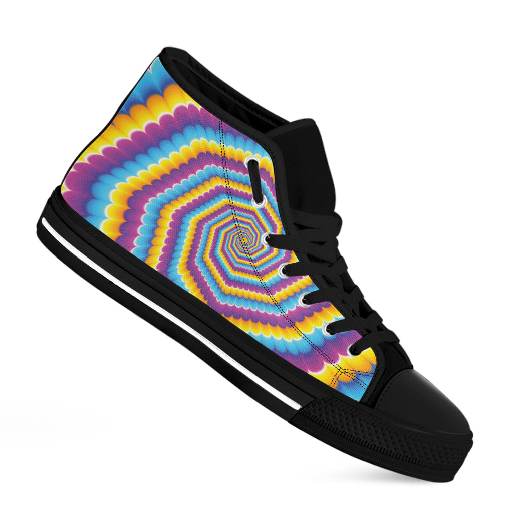 Colorful Spiral Illusion Print Black High Top Shoes