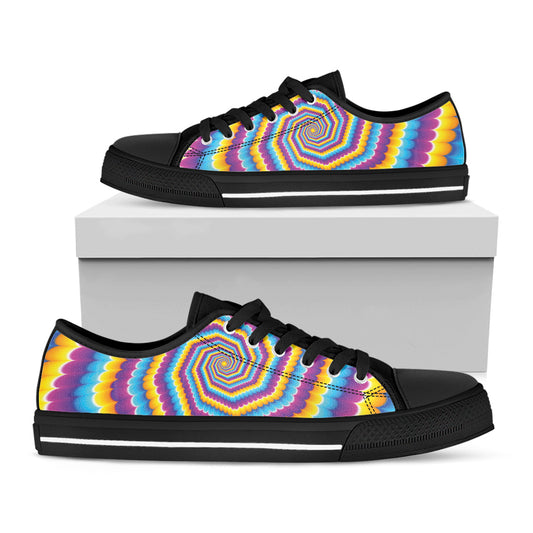 Colorful Spiral Illusion Print Black Low Top Shoes