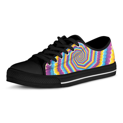 Colorful Spiral Illusion Print Black Low Top Shoes