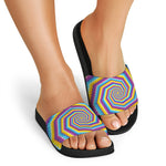 Colorful Spiral Illusion Print Black Slide Sandals