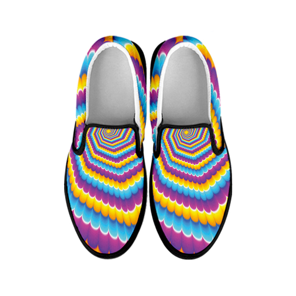 Colorful Spiral Illusion Print Black Slip On Shoes