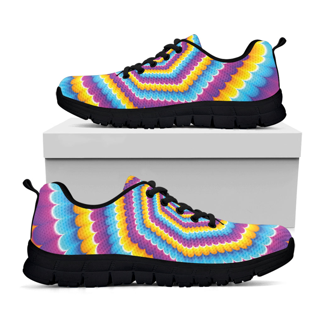 Colorful Spiral Illusion Print Black Sneakers