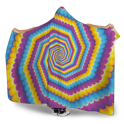 Colorful Spiral Illusion Print Hooded Blanket