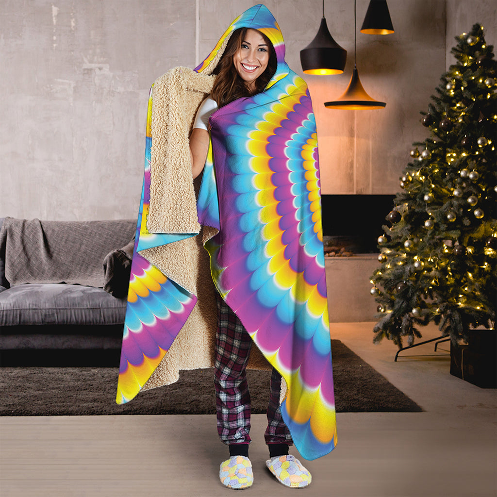 Colorful Spiral Illusion Print Hooded Blanket