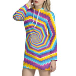 Colorful Spiral Illusion Print Hoodie Dress