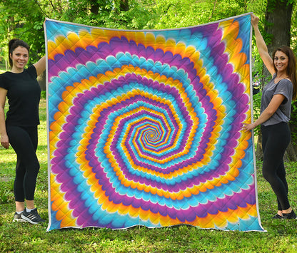 Colorful Spiral Illusion Print Quilt