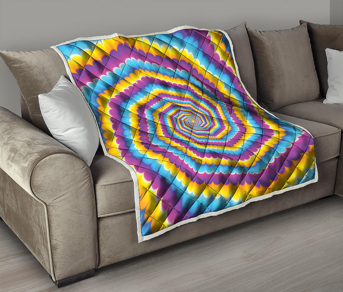 Colorful Spiral Illusion Print Quilt