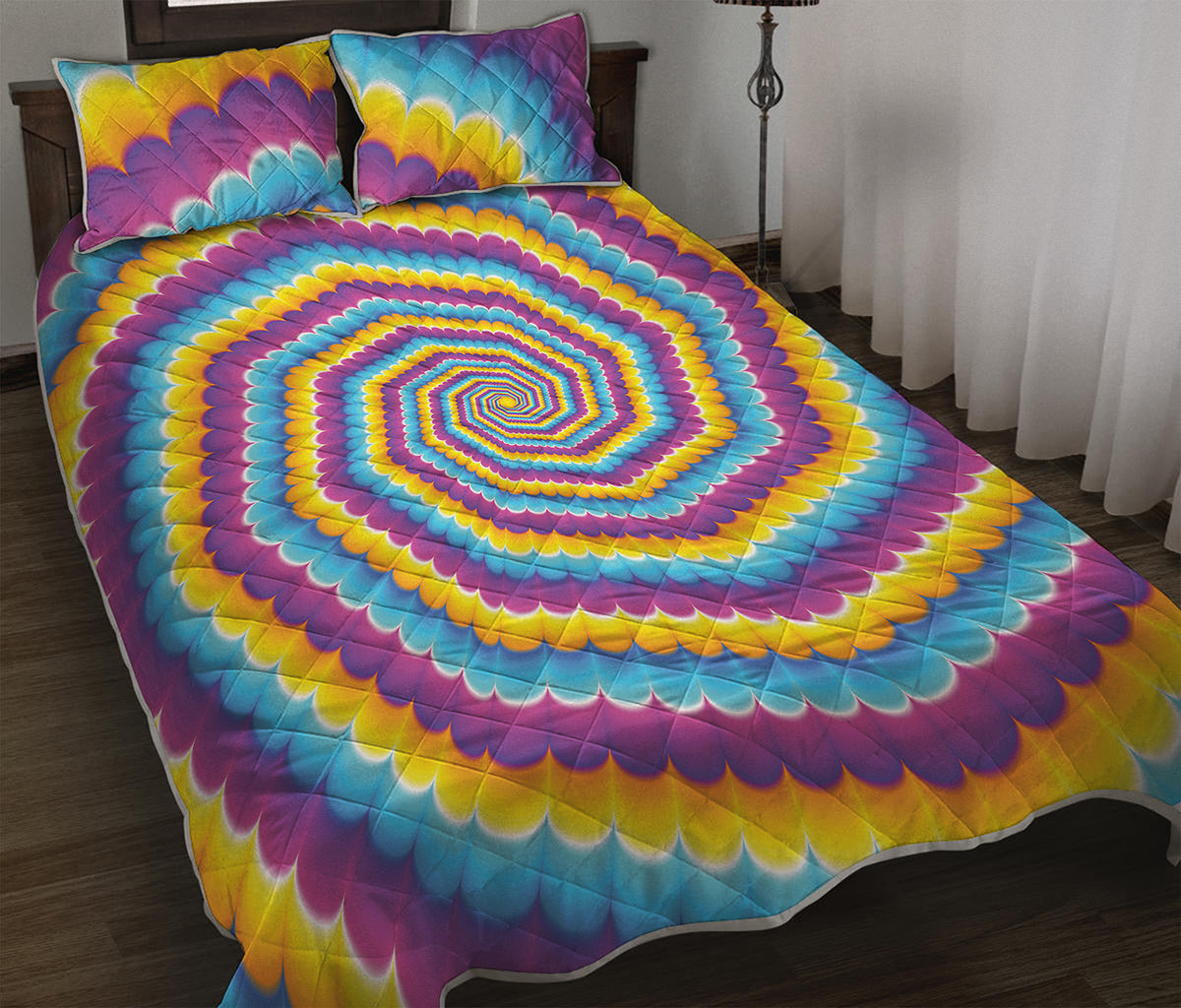 Colorful Spiral Illusion Print Quilt Bed Set