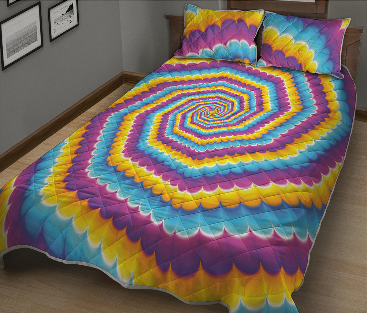 Colorful Spiral Illusion Print Quilt Bed Set