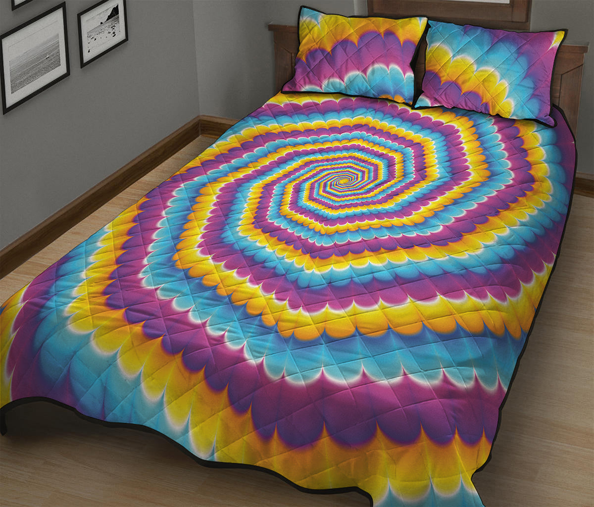 Colorful Spiral Illusion Print Quilt Bed Set