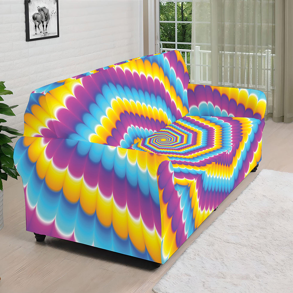 Colorful Spiral Illusion Print Sofa Cover
