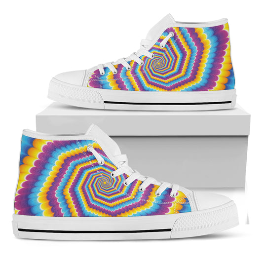 Colorful Spiral Illusion Print White High Top Shoes