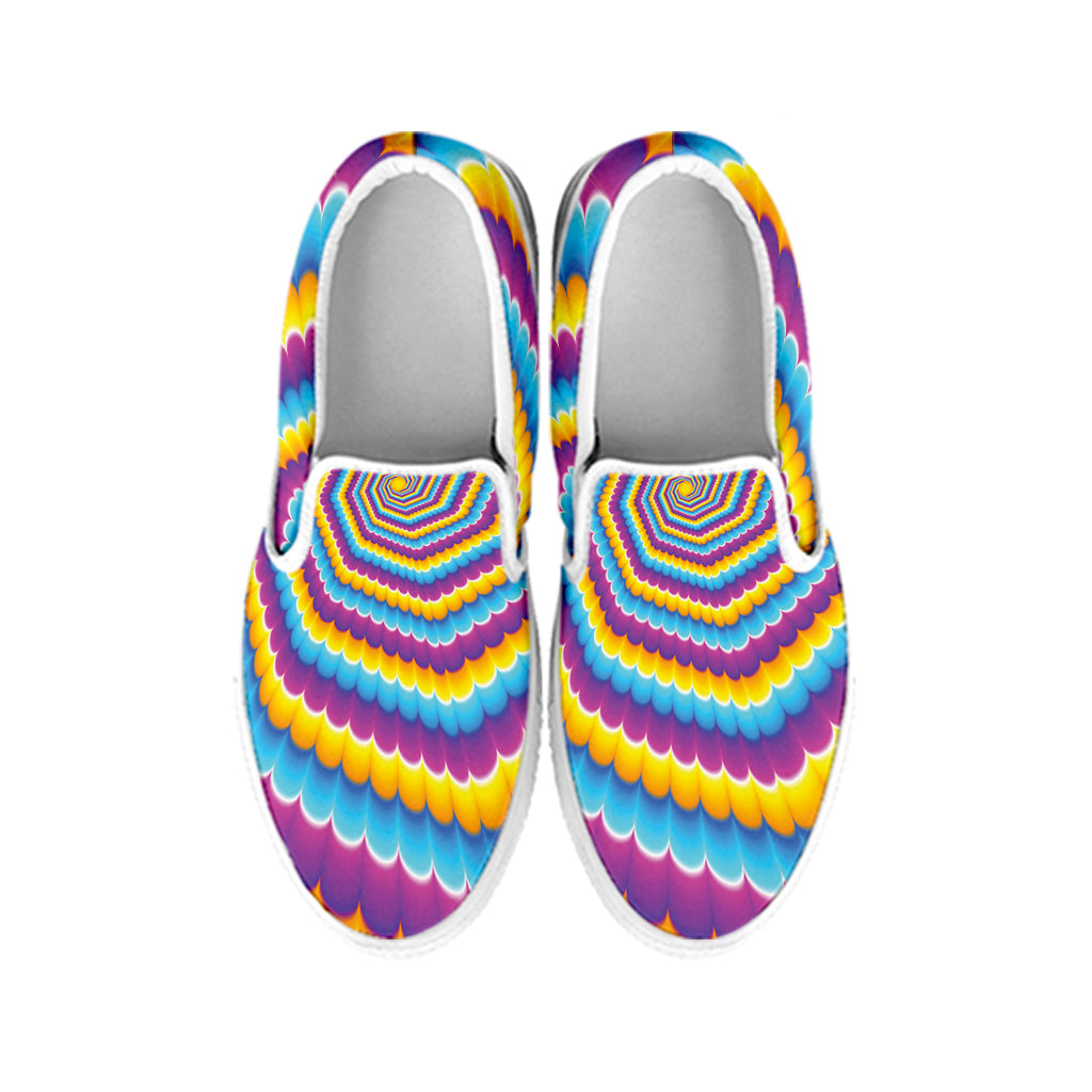 Colorful Spiral Illusion Print White Slip On Shoes