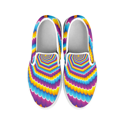Colorful Spiral Illusion Print White Slip On Shoes