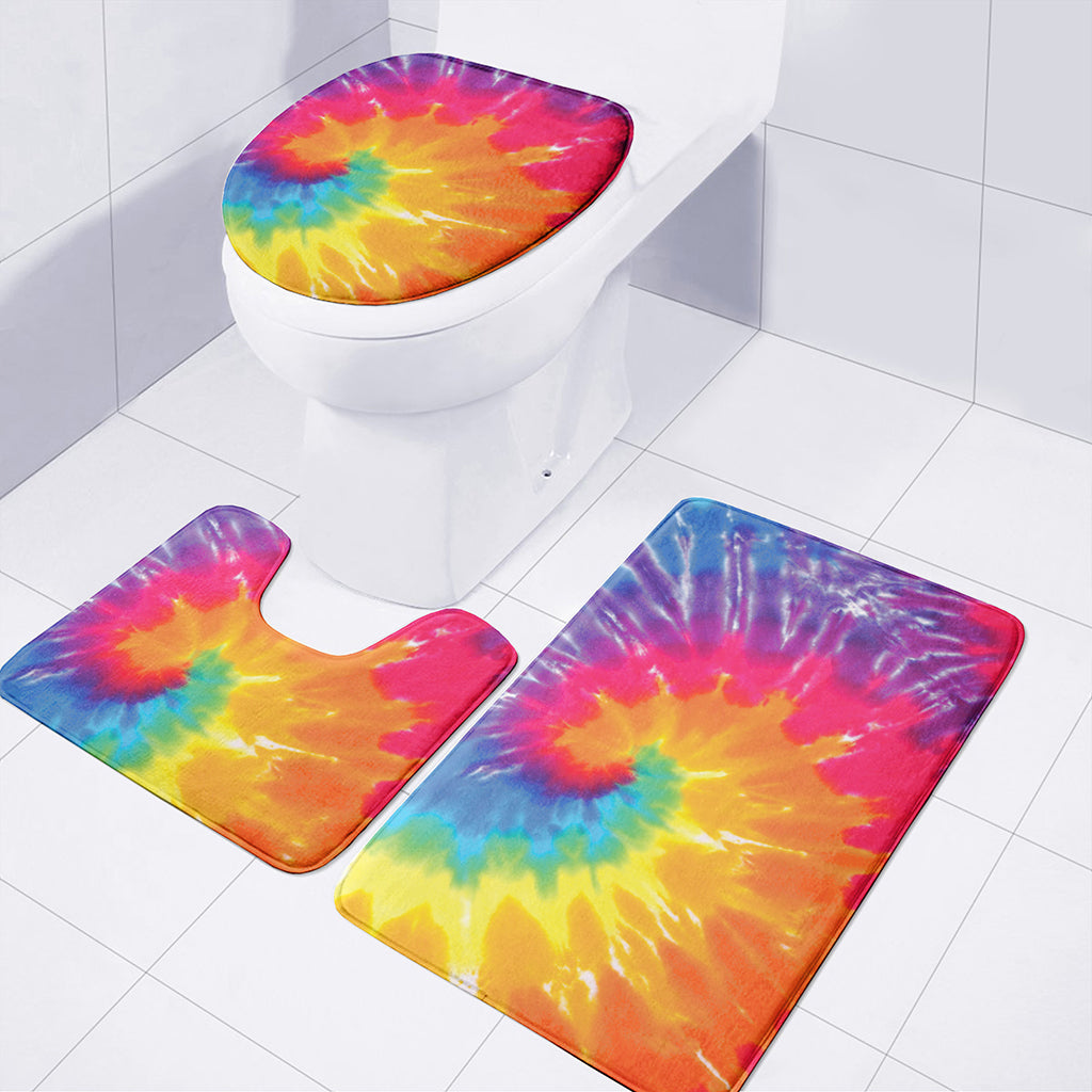 Colorful Spiral Tie Dye Print 3 Piece Bath Mat Set