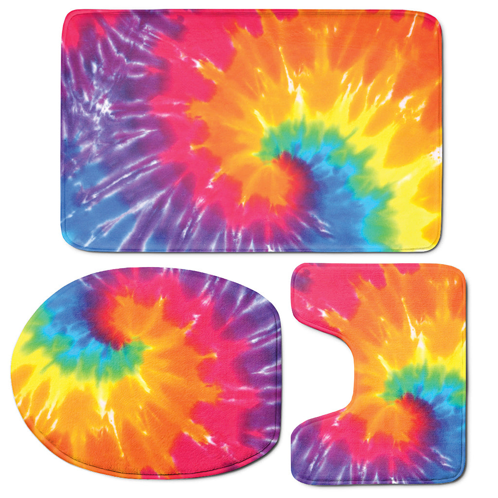 Colorful Spiral Tie Dye Print 3 Piece Bath Mat Set
