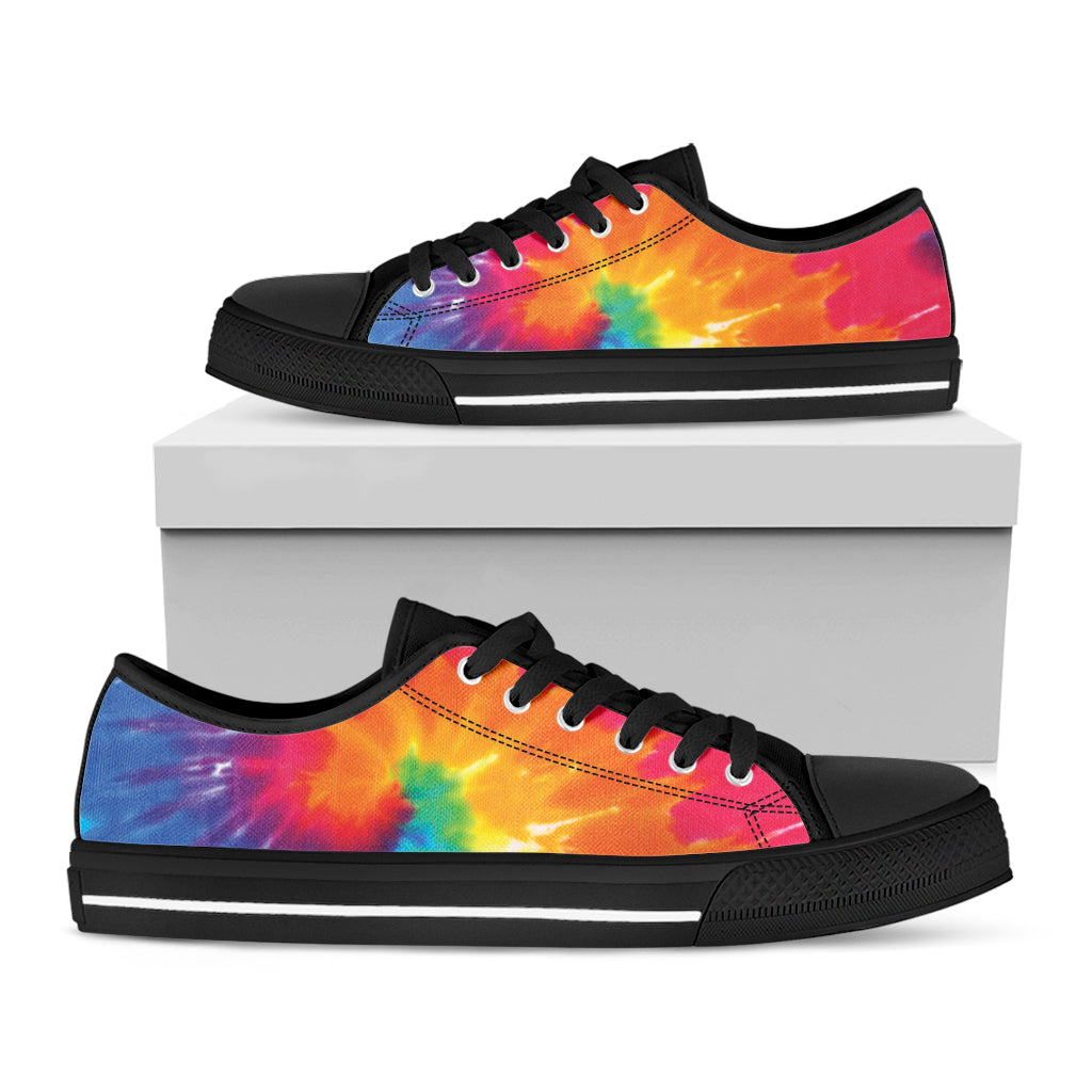 Colorful Spiral Tie Dye Print Black Low Top Shoes 
