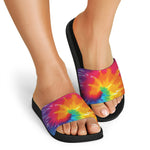 Colorful Spiral Tie Dye Print Black Slide Sandals