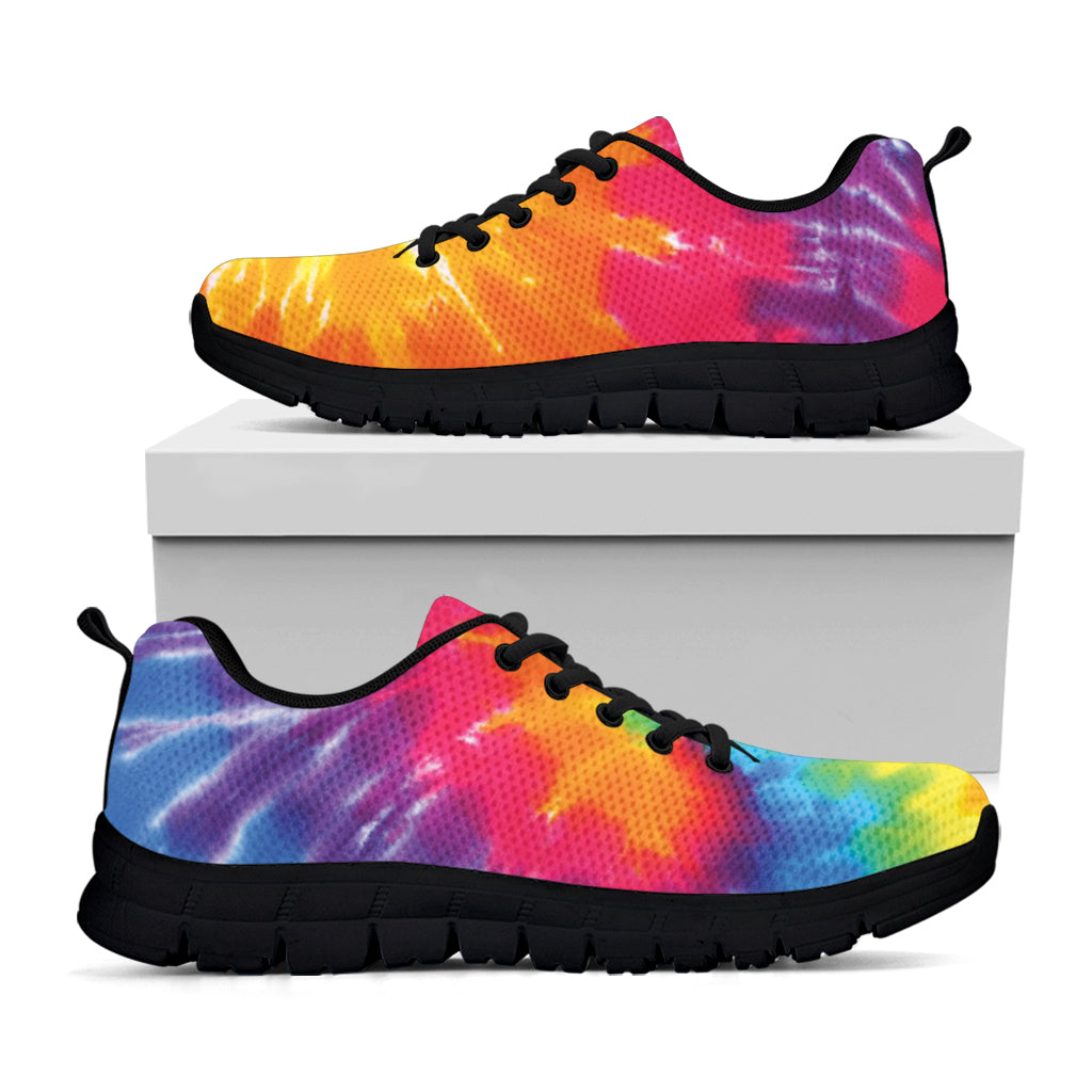 Colorful Spiral Tie Dye Print Black Sneakers