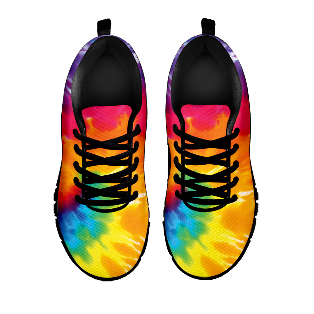 Colorful Spiral Tie Dye Print Black Sneakers