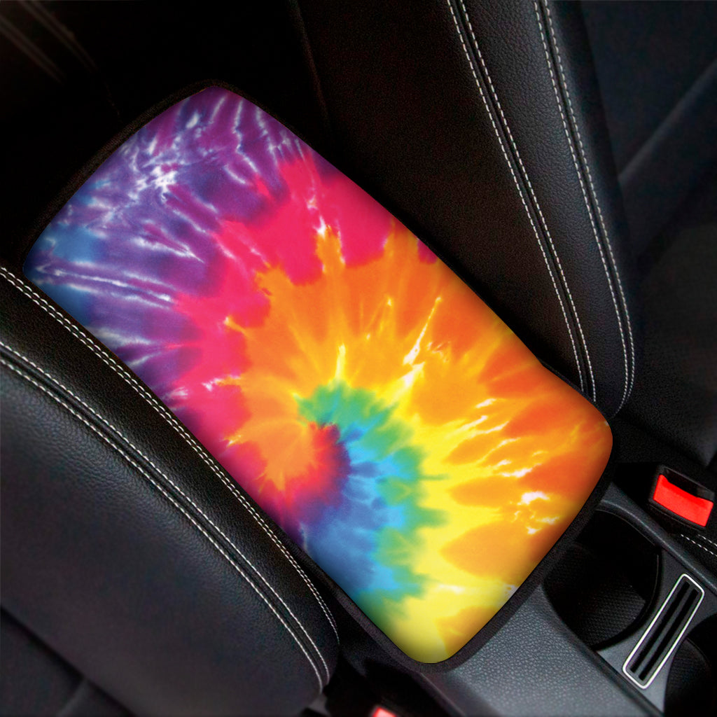 Colorful Spiral Tie Dye Print Car Center Console Cover