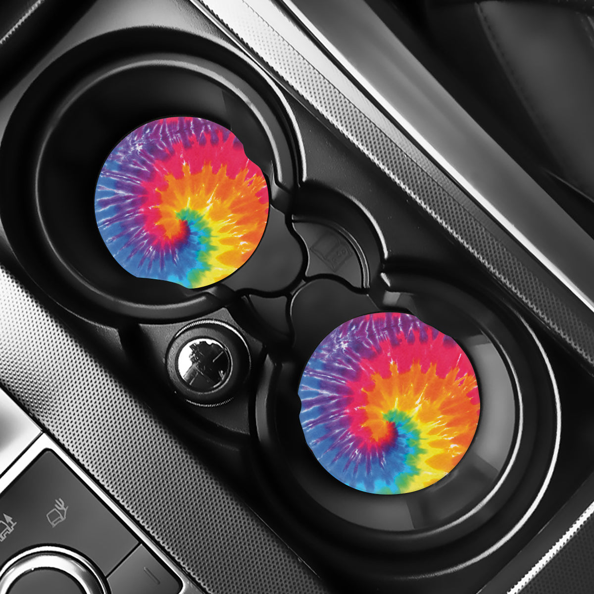 Colorful Spiral Tie Dye Print Car Coasters