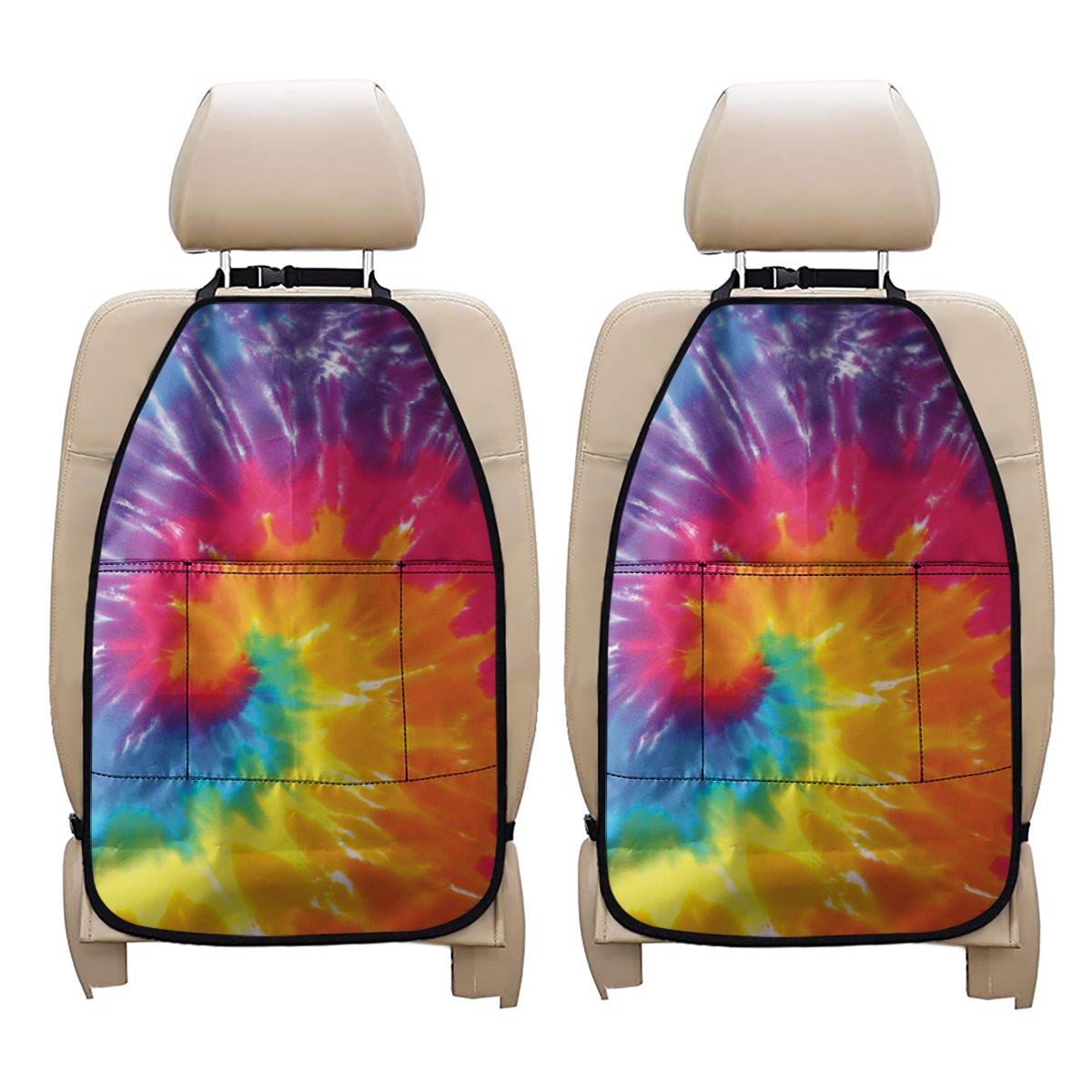 Colorful Spiral Tie Dye Print Car Seat Organizers