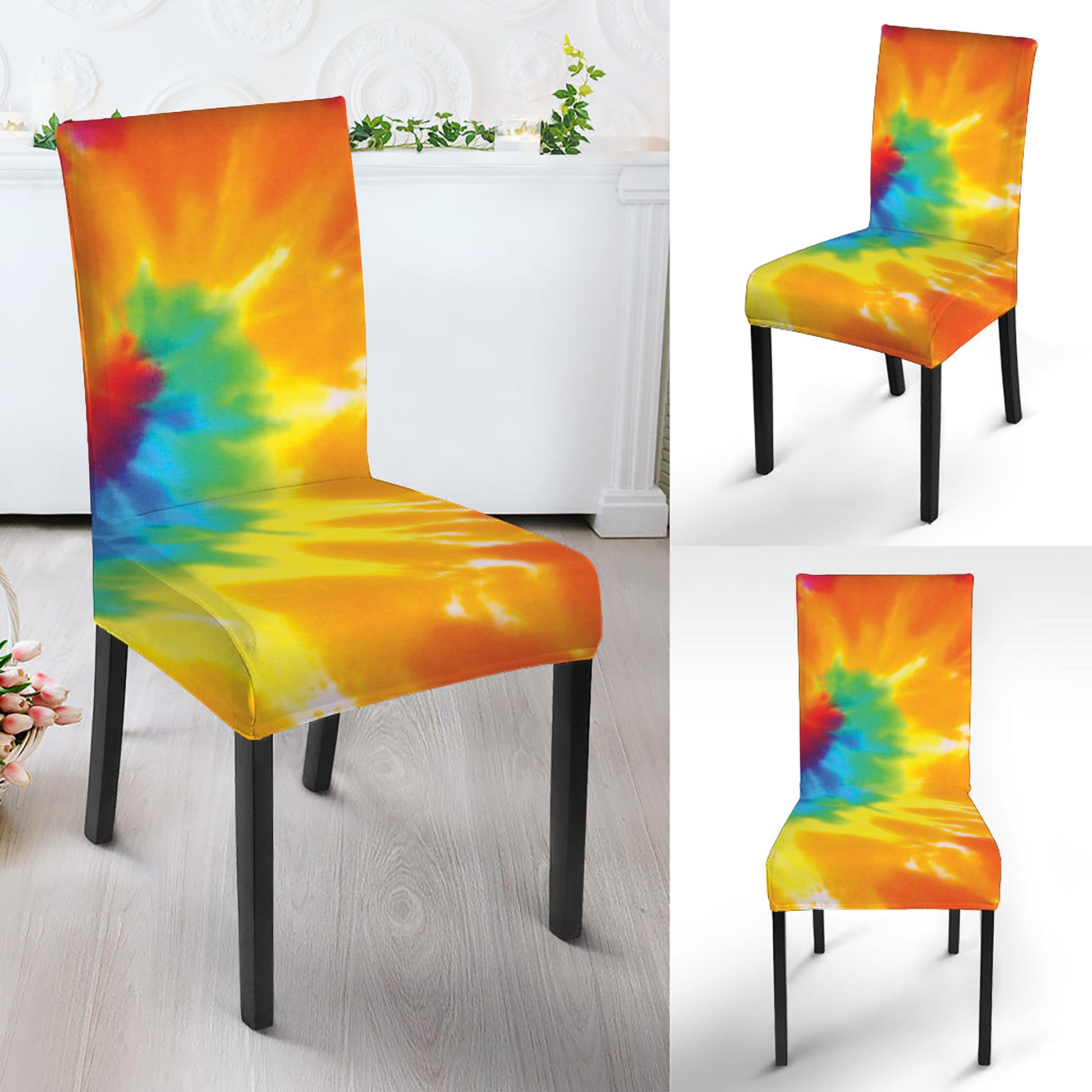 Colorful Spiral Tie Dye Print Dining Chair Slipcover
