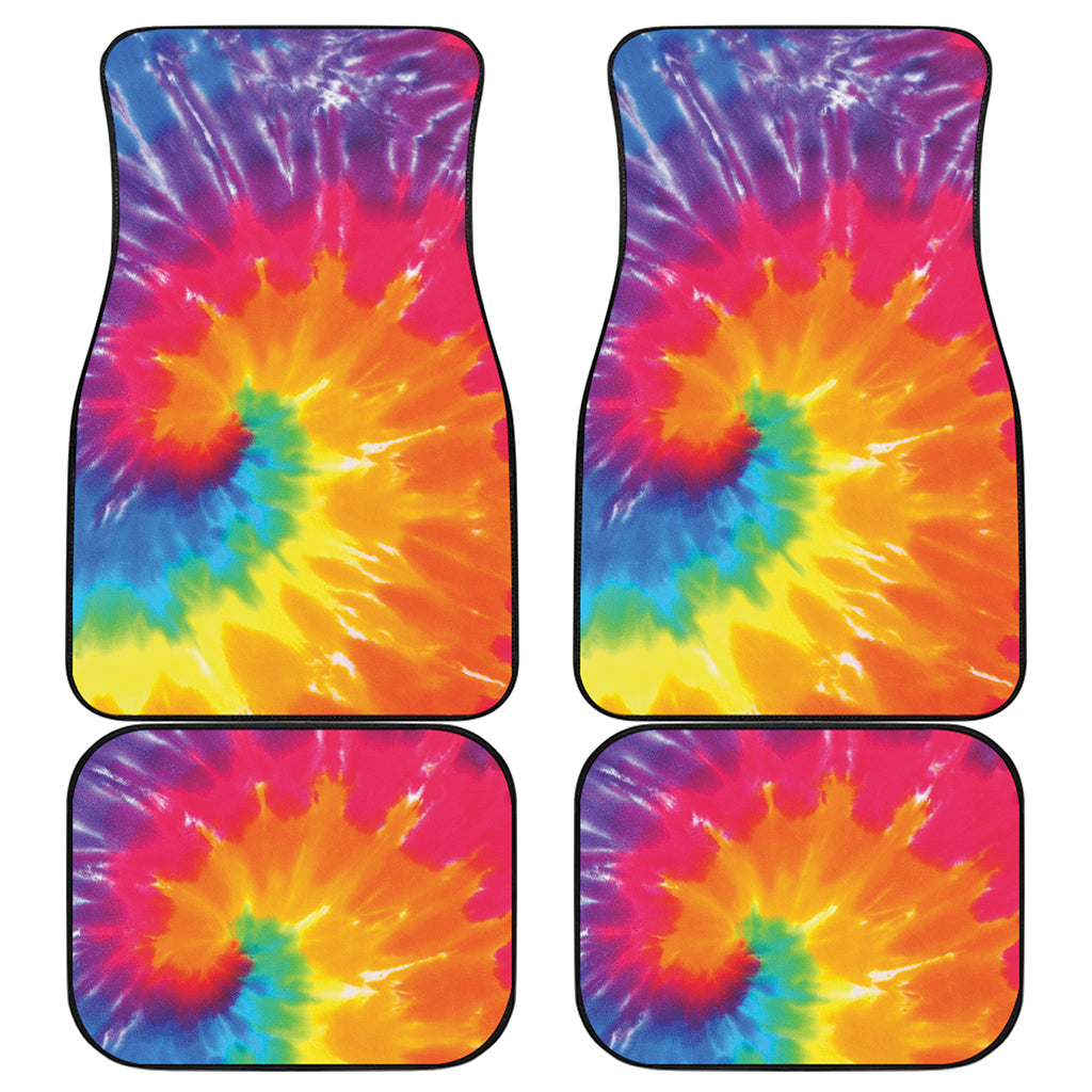 Colorful Spiral Tie Dye Print Front and Back Car Floor Mats