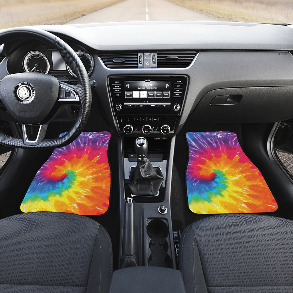Colorful Spiral Tie Dye Print Front and Back Car Floor Mats